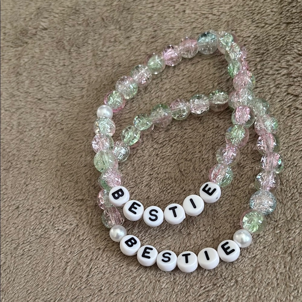 Sparkling Friendship Beaded Bracelet Set - Pink and Green